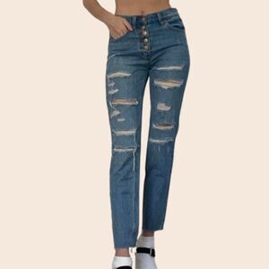 Free People Distressed High Waist Straight Leg Jeans Size 27
